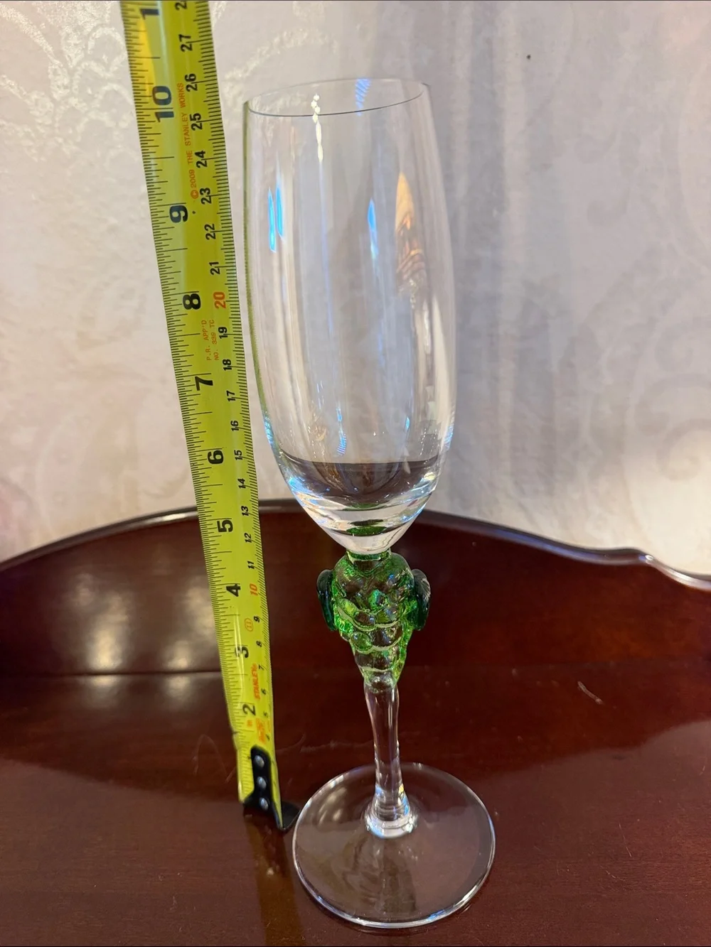 Artisan Green Stem Crystal Champagne Flute - Handcrafted Home Art